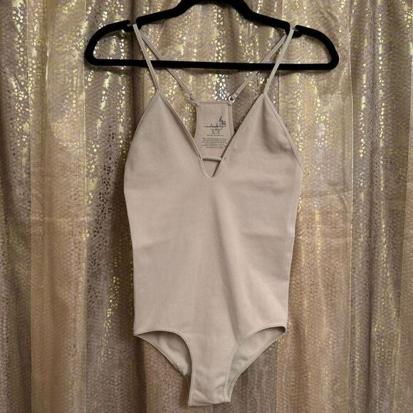 Free People Intimately Beige Tan Stretchy Bodysuit M/L Used Condition - Picture 1 of 8
